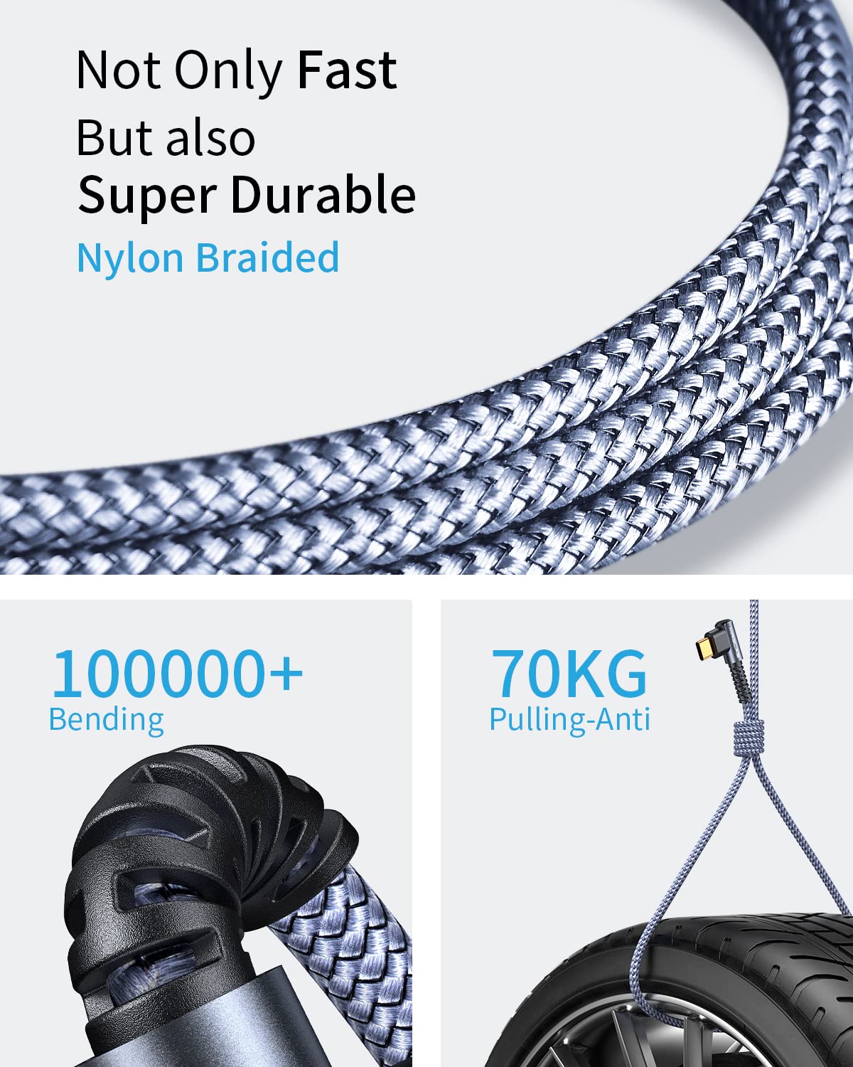 MRGLAS USB C Cable 3.2A【Upgraded 90°& Gold-Plated】, [4-Pack,10 6.6 3.3 1.6FT] Type C Fast Charging Cable Right Angle Nylon Braided USB A to USBC Cord for iPhone 17/16 Samsung S25 Ultra S10 Note 10